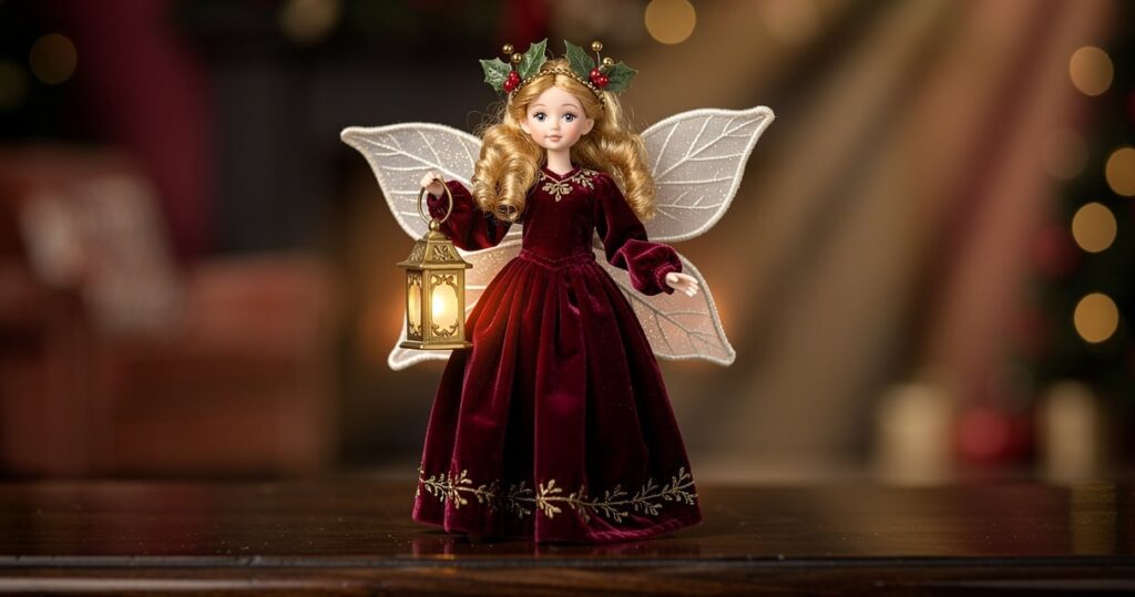 Figurine fée de Noël Mark Roberts en costume velours et ailes organza